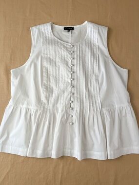 1. State White Sleeveless Pintuck Peplum Tank, 100 % Cotton